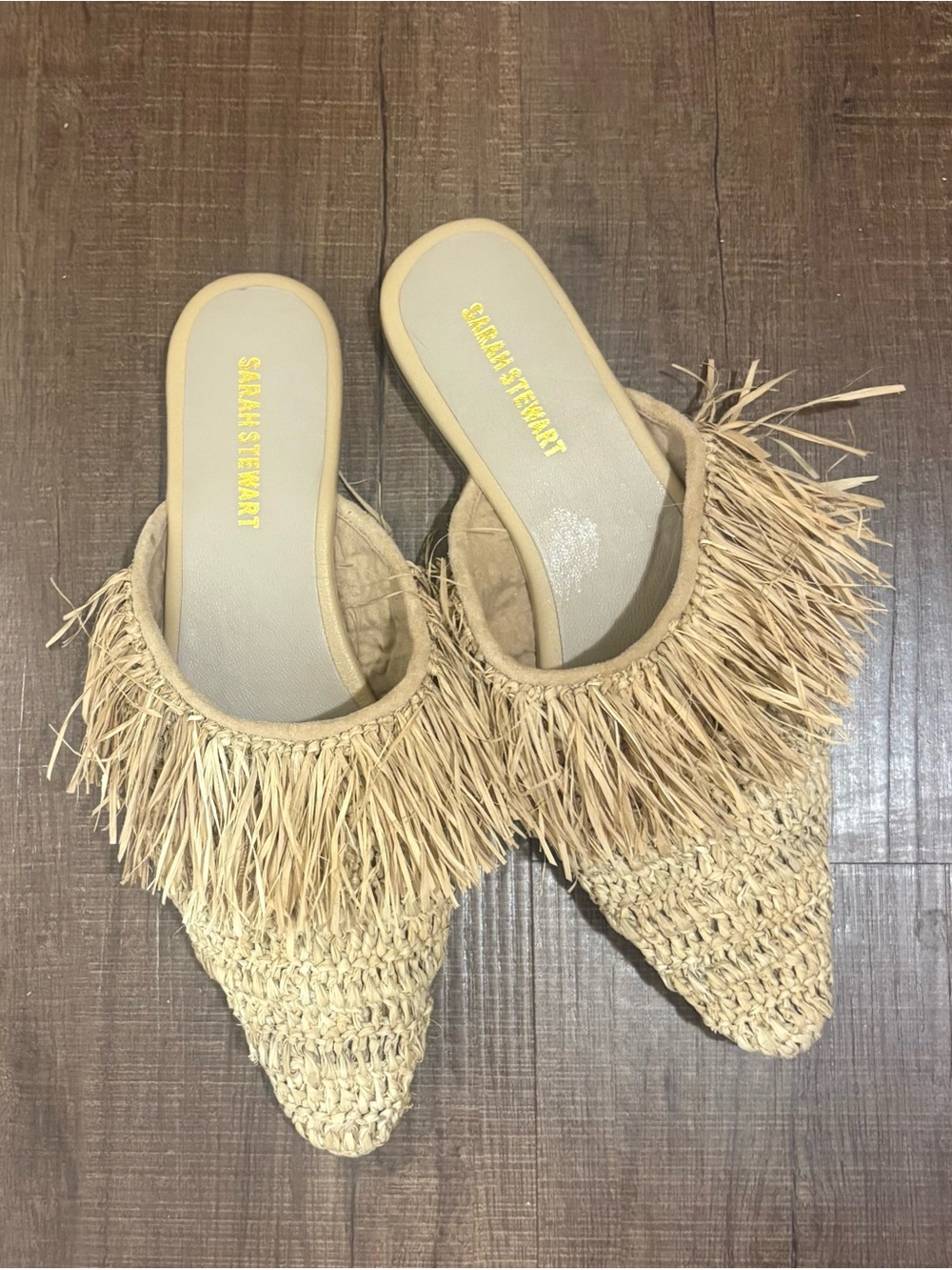 Sarah Stewart Natural Woven Raffia Pointed-Toe Mule